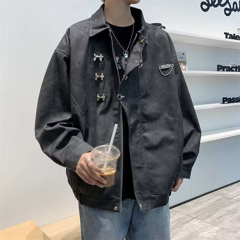 黒コーデ モダンストリートスタイルオーバーサイズジャケット
